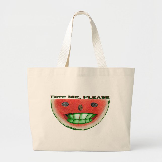 Bite Me Watermelon Large Tote Bag (Front)