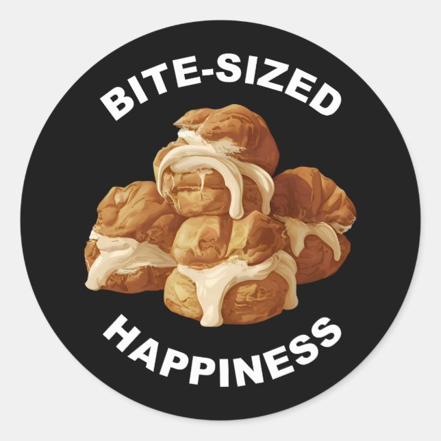 Bite Sized Happiness Profiteroles Classic Round Sticker (Front)