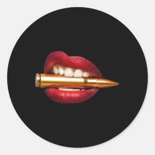 Bite The Bullet Lips Gun Pop Classic Round Sticker