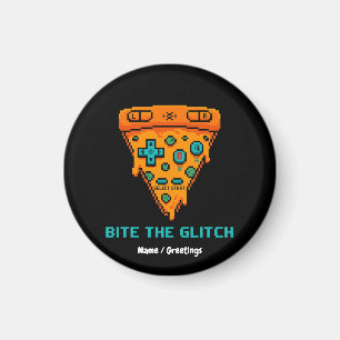  Bite the Glitch Retro 8-Bit Pixel Pizza Gamer  Magnet