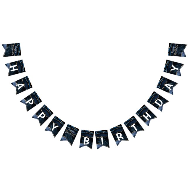 Bithday Agate Navy Blue Gold Marble Bunting Flags (All)