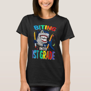 Biting Into 1st Grade Shark Back To School T-Shirt