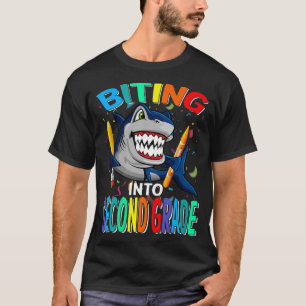 Biting Into Second Grade Back To School Shark Prem T-Shirt