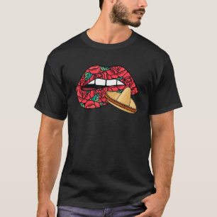 Biting Lips Dia De Los Muertos Mexican Sombrero Da T-Shirt