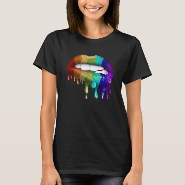 Biting Lips Rainbow Pride Dripping T-Shirt (Front)