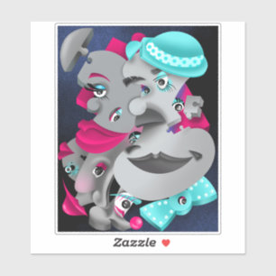 Bits and Pieces – Surreal Puzzle Faces Sticker