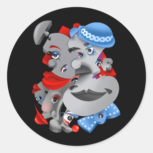 Bits and Pieces – Surreal Puzzle Faces Sticker (Front)