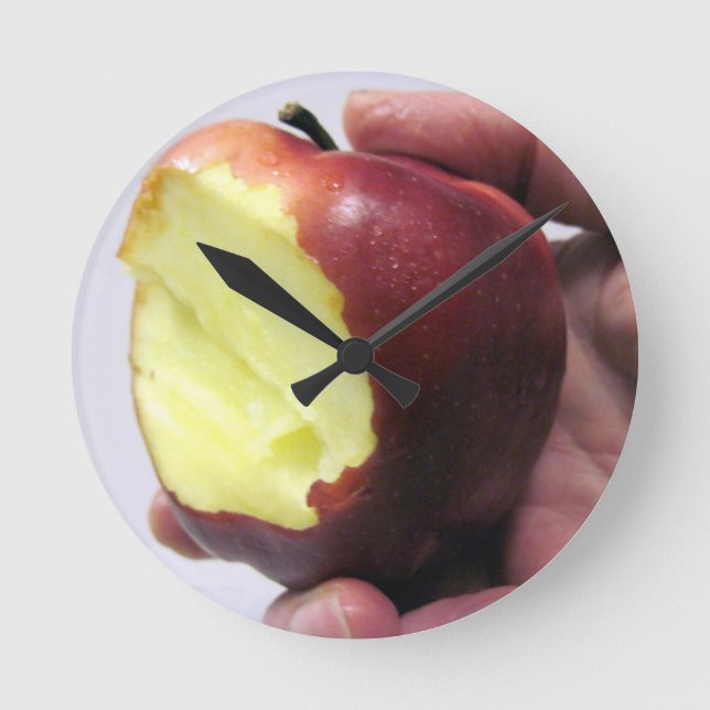 Bitten Red Apple Round Clock (Front)