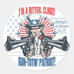 Bitter, Clingy Gun-Toting Patriot Uncle Sam Gear Classic Round Sticker
