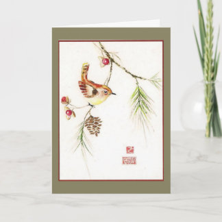 Bittersweet--Carolina Wren. Holiday card.