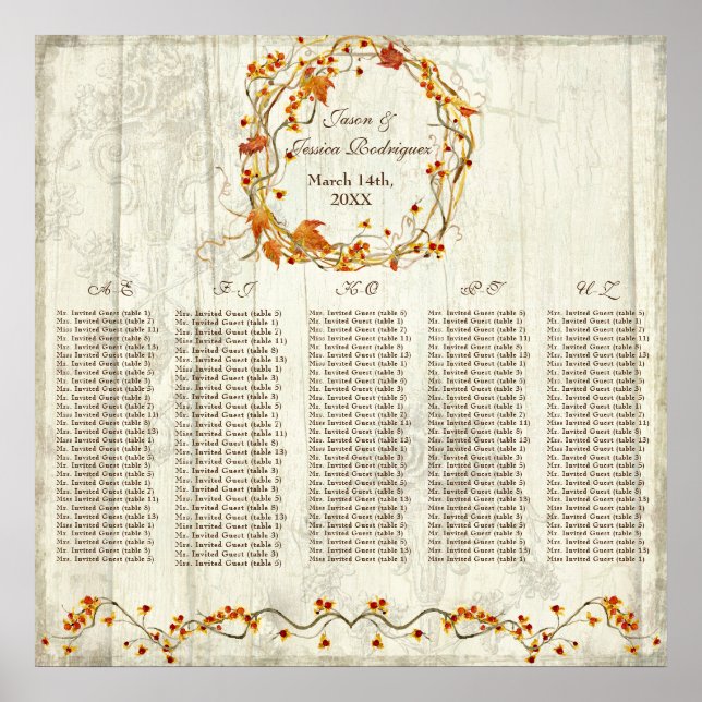 Bittersweet Fall - Reception Table Seating Chart (Front)