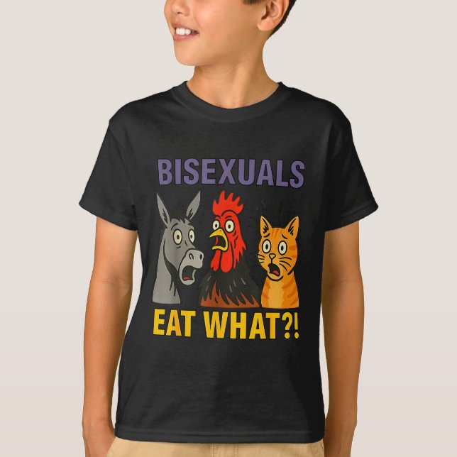 Biuals Eat What Surprised Chicken Cat Lgbt Pride  T-Shirt (Front)