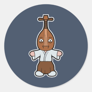 Biwa-bokuboku, the Lute-Headed Yokai Classic Round Sticker