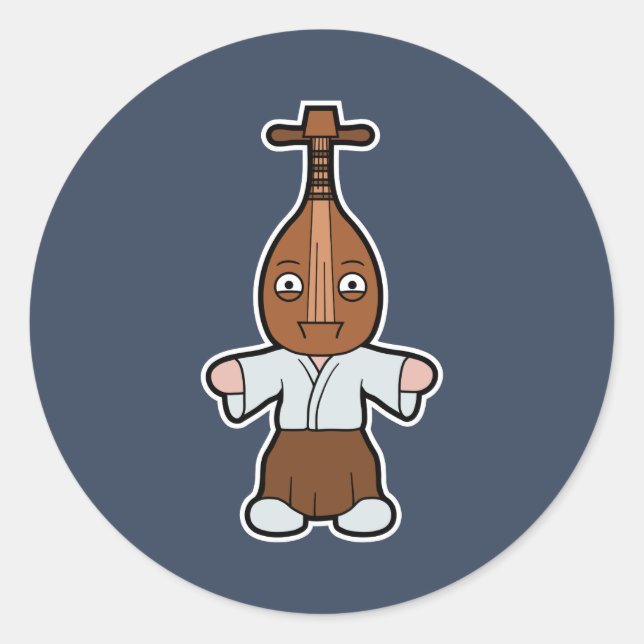 Biwa-bokuboku, the Lute-Headed Yokai Classic Round Sticker (Front)