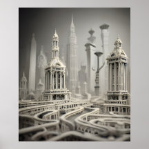 Bizarre Abstract Grey Monochromatic Surreal City