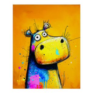 Bizarre, colorful hippo in Pop Art comic style Poster