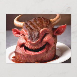 Bizarre Meat Head on Plate Postcard