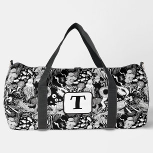 Bizarre plants black & white drawing pattern 2 duffle bag