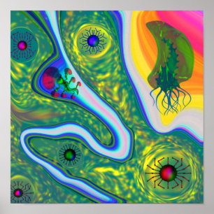 Bizarre world of weird things painting poster