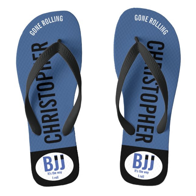 BJJ Blue Belt Gone Rolling Add Your Name Jiu Jitsu Thongs (Footbed)