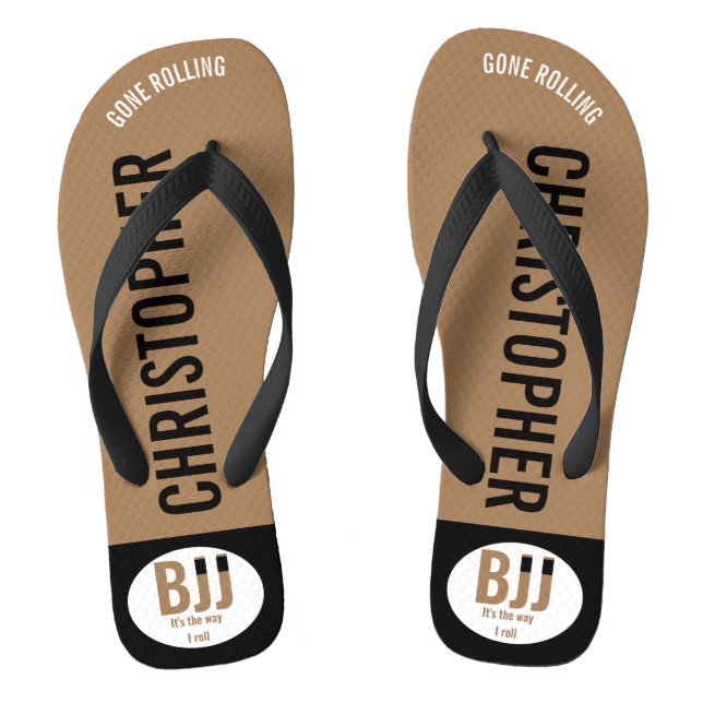 BJJ Brown Belt Rolling Add Your Name Jiu Jitsu Thongs (Footbed)
