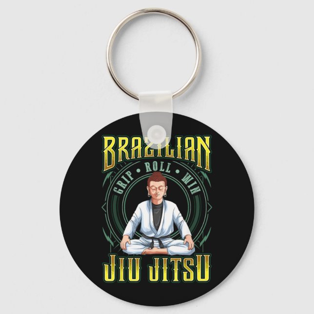 BJJ Grip Roll Win - Grappling Jiu Jitsu Buddha Key Ring (Front)