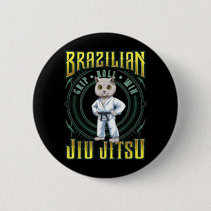 BJJ Grip Roll Win - Grappling Jiu Jitsu Cute Cat 6 Cm Round Badge