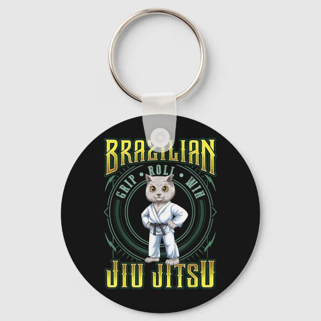 BJJ Grip Roll Win - Grappling Jiu Jitsu Cute Cat Key Ring (Front)