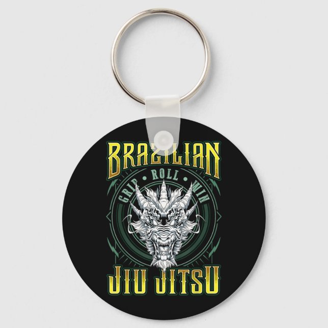 BJJ Grip Roll Win - Grappling Jiu Jitsu Dragon Key Ring (Front)