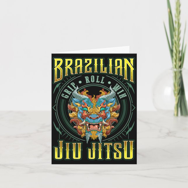 BJJ Grip Roll Win - Grappling Jiu Jitsu Foo Dog Card (Front)