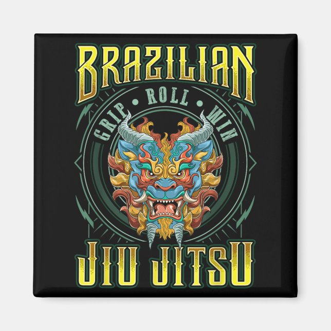 BJJ Grip Roll Win - Grappling Jiu Jitsu Foo Dog Magnet (Front)
