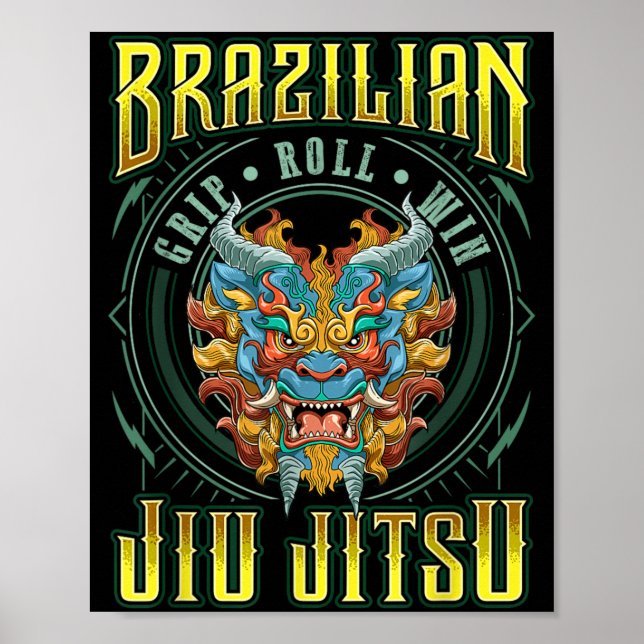 BJJ Grip Roll Win - Grappling Jiu Jitsu Foo Dog Poster (Front)