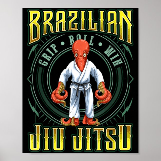 BJJ Grip Roll Win - Grappling Jiu Jitsu Octopus Poster (Front)