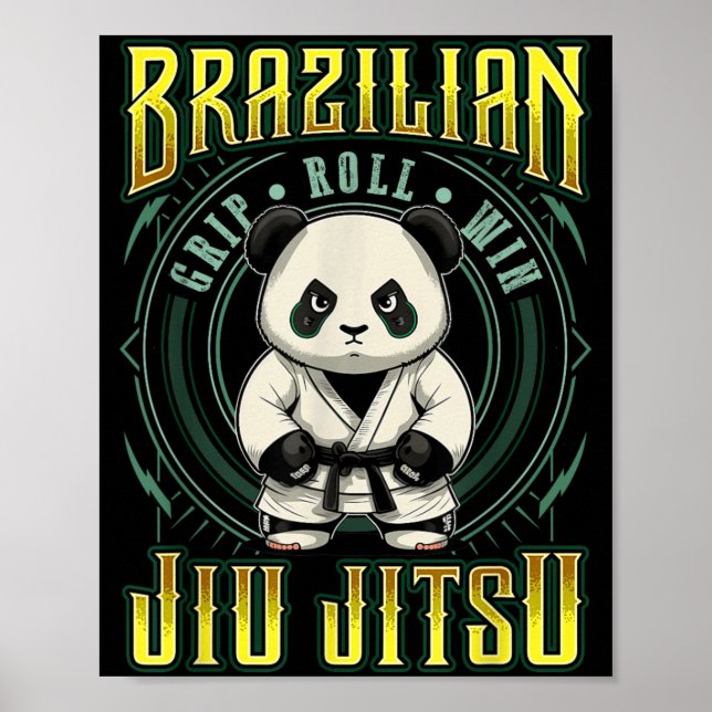 BJJ Grip Roll Win - Grappling Jiu Jitsu Panda Poster (Front)
