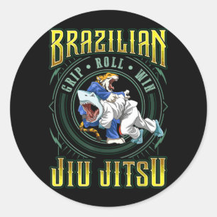 BJJ Grip Roll Win - Grappling Jiu Jitsu Shark Classic Round Sticker