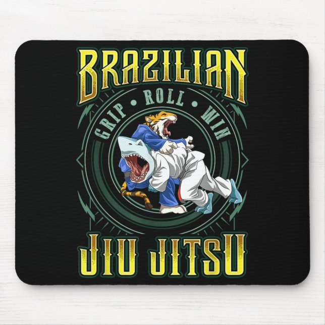 BJJ Grip Roll Win - Grappling Jiu Jitsu Shark Mouse Pad (Front)