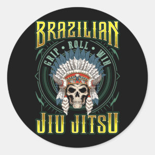 BJJ Grip Roll Win - Grappling Jiu Jitsu Skeleton Classic Round Sticker