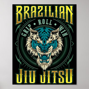 BJJ Grip Roll Win - Grappling Jiu Jitsu Tiger Head Poster