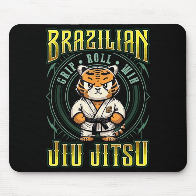 BJJ Grip Roll Win - Grappling Jiu Jitsu Tiger Mouse Pad (Front)