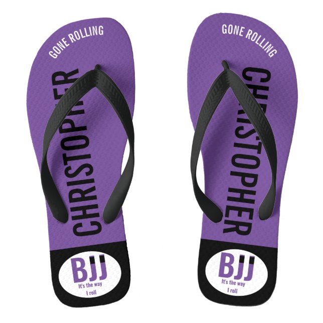 BJJ Purple Belt Rolling Add Your Name Jiu Jitsu Thongs (Footbed)