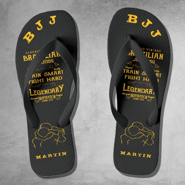 BJJ Train Smart Fight Hard Jiu Jitsu Thongs (BJJ Train Hard flip flops)