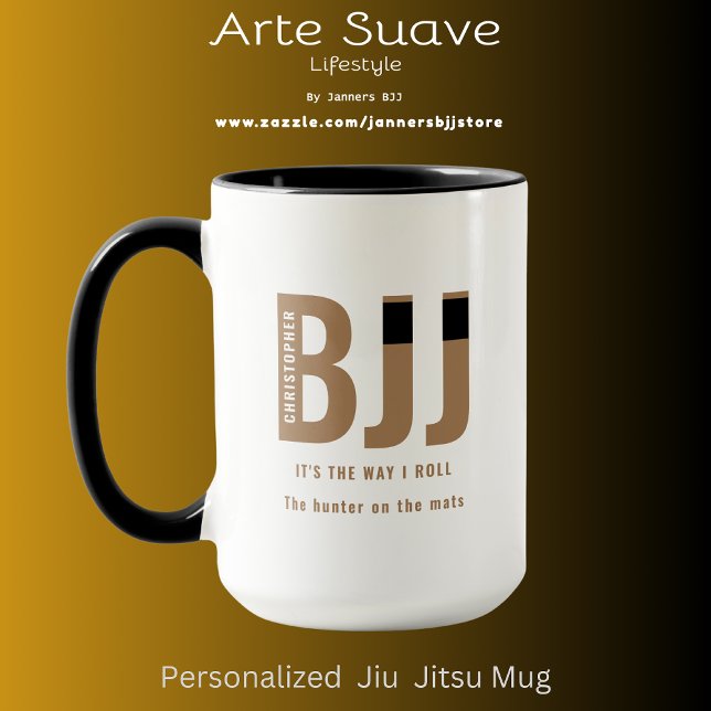 BJJ Way I Roll Add Your Name Jiu Jitsu Brown Belt Mug (Personalized BJJ brown belt coffee mug.)