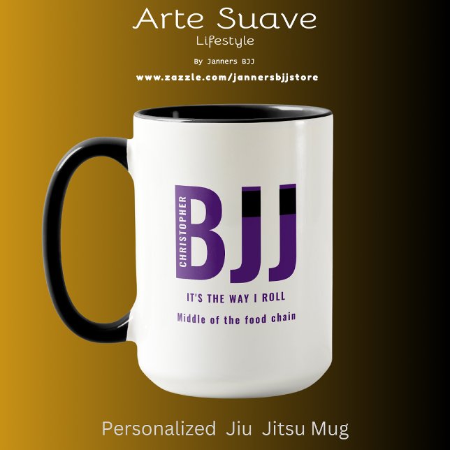 BJJ Way I Roll Add Your Name Jiu Jitsu Purple Belt Mug (BJJ Purple Belt Coffee Mug. Easily personalized.)