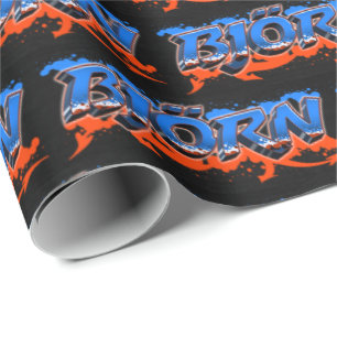 Björn First Name Name Graffiti blue orange Wrapping Paper