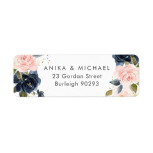 Bkush & Navy Floral Wedding Return Address Label