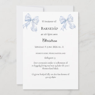 Blå Sløyfe Dåpsinvitasjon Invitation