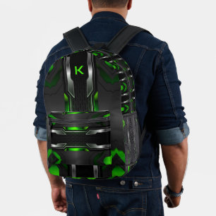 Blac and green gaming background geometric design printed backpack