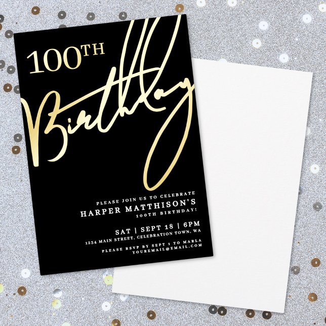Black 100th Birthday Gold (Black 100th Birthday Gold Foil Invitation)