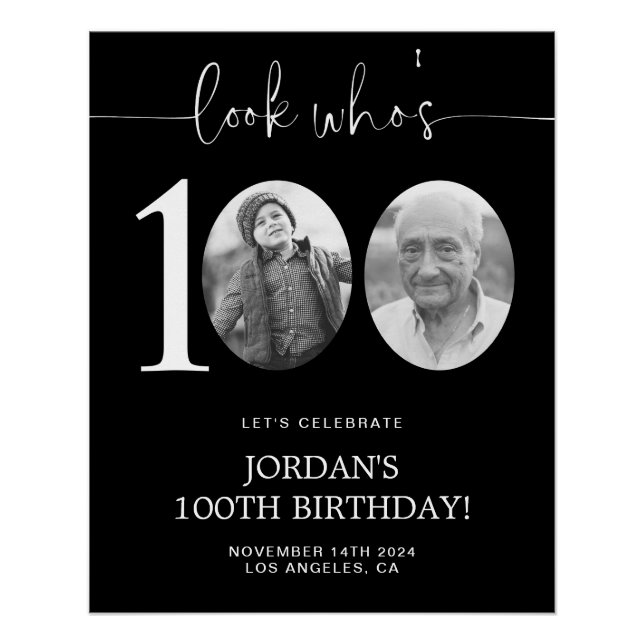 Black 100th Birthday Welcome Poster (Front)