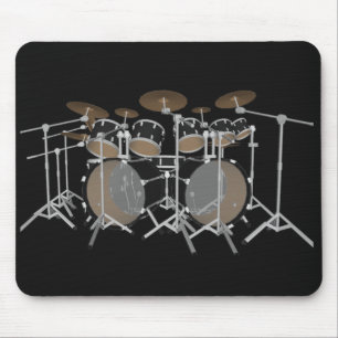 Black 10 Piece Drum Kit - Black Mousepad: Drums Mouse Pad